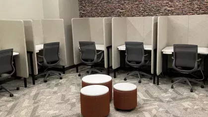 A study area with individual workstations and ergonomic chairs, perfect for focused productivity.