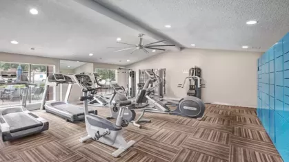 A modern fitness center equipped with treadmills, exercise bikes, and strength-training machines.
