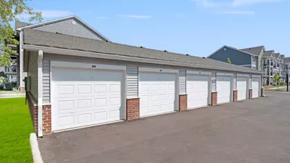 A row of individual garages at Walden Lakes, providing secure and convenient parking options for residents.