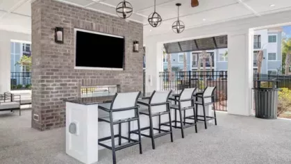 outdoor bar area with a flatscreen TV