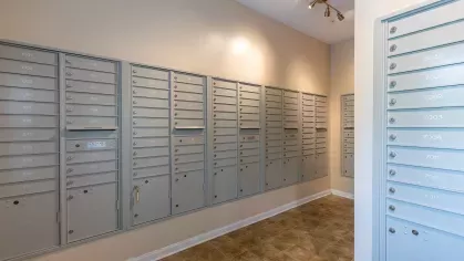 Secured mailing area for residents to receive their mail  and send mail out. 