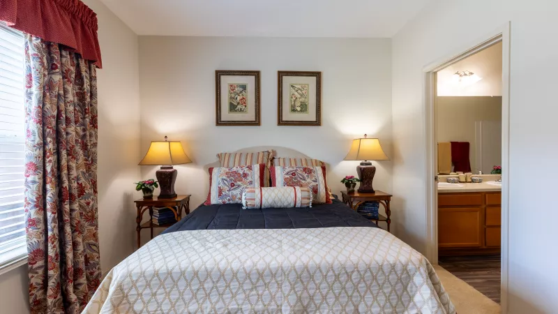 Large bedroom with attached bathroom.