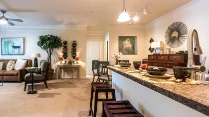 Open kitchen concept with easy viewing of the living room and ample amount of room for seating.