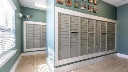 Secured mail area for residents to safely and easily access their mail and packages.