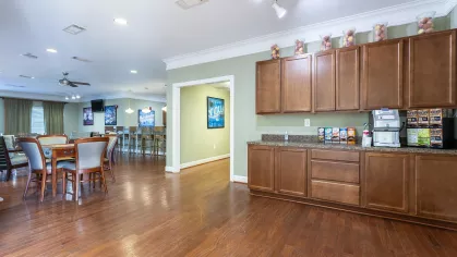 Dedicated snack and coffee bar located within a large clubhouse.