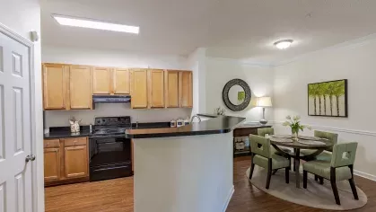Open kitchen with view of kitchen nook.