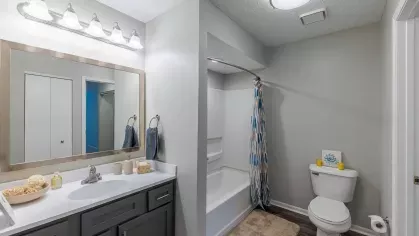 Large primary bathroom with tub/shower combination.