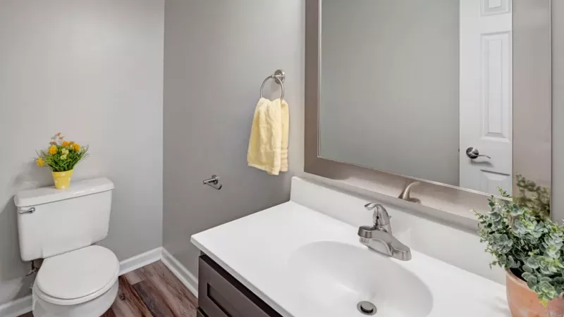 Bright, open bathroom.