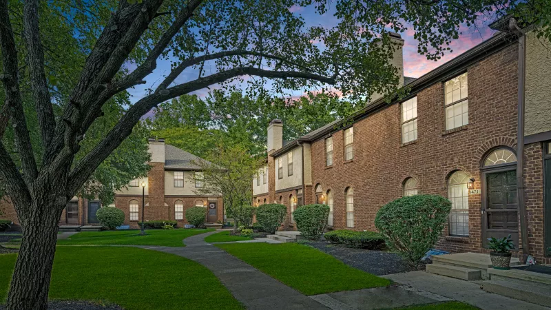 Well-lit walkway within the community.