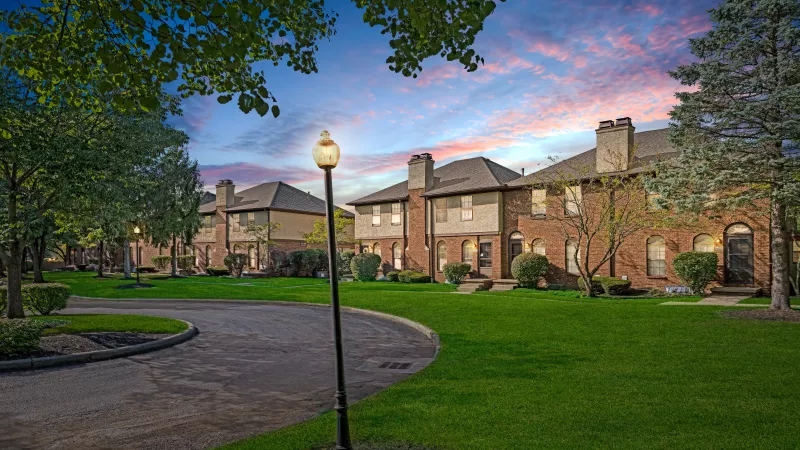 Well-lit walkway within the community.