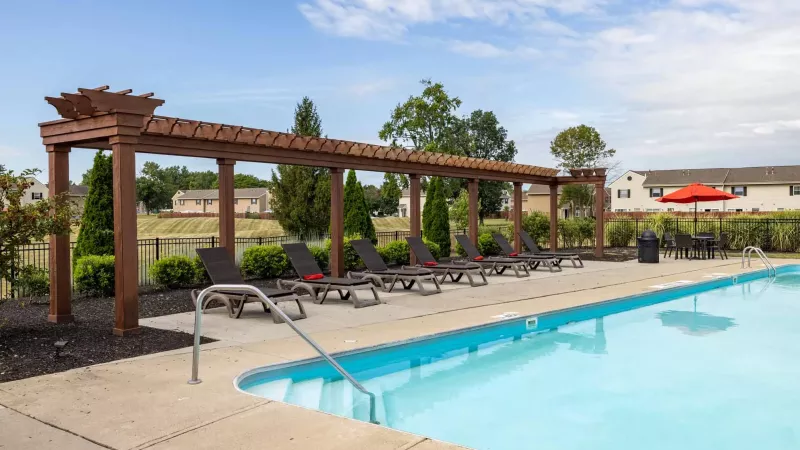 Worthington Meadow pool with ample seating surrounding the pool.