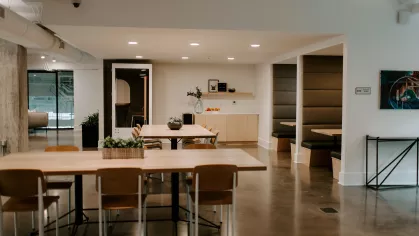 Clubhouse at Industry Columbus with working space, and private cubbies. 