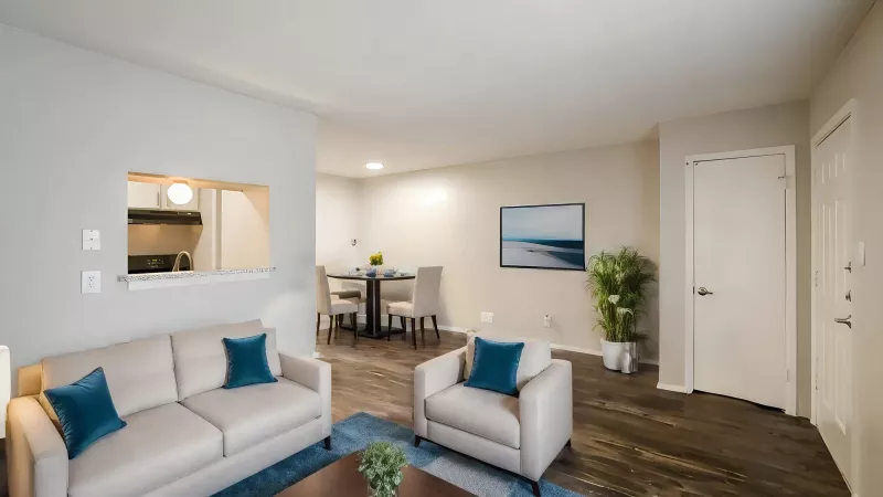 Large living room with ample room for seating for residents.