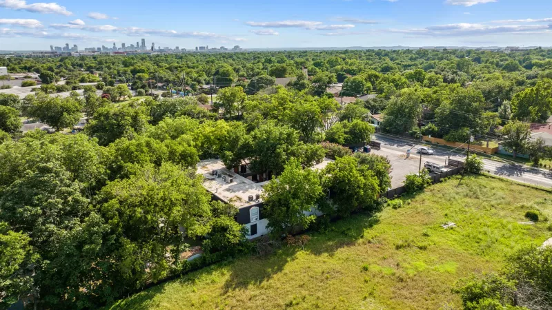 Aerial image of the greenery surrounding the property. 