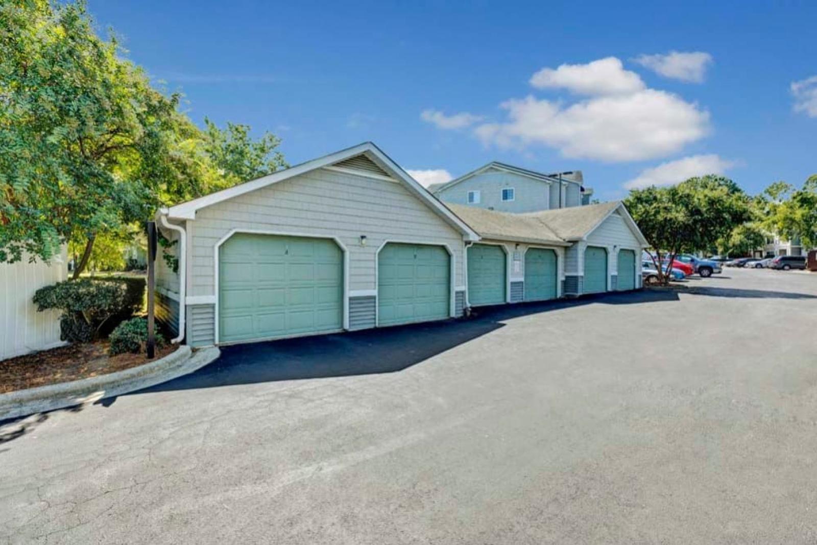 A row of private garages provides residents with secure and convenient parking solutions.