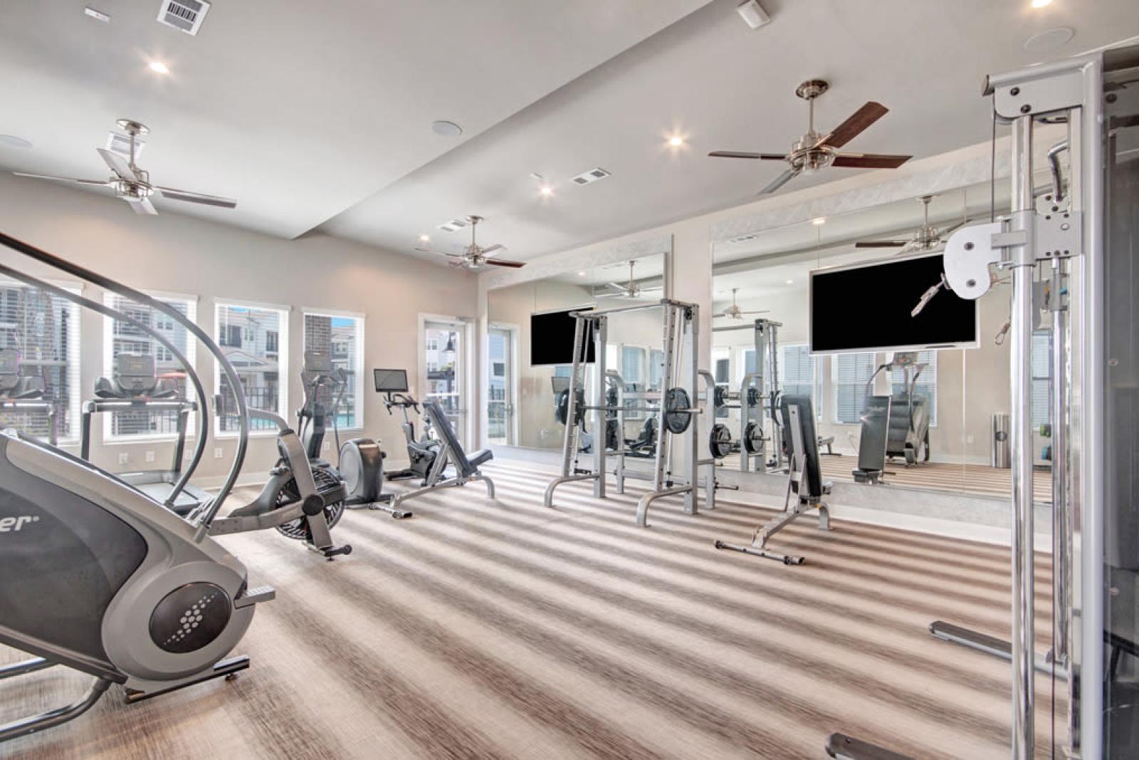 Premium gym with top-tier fitness machines, sleek modern design, and a motivating atmosphere.