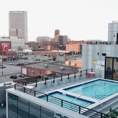 Incredible, sparkling resort style pool with skyline view.