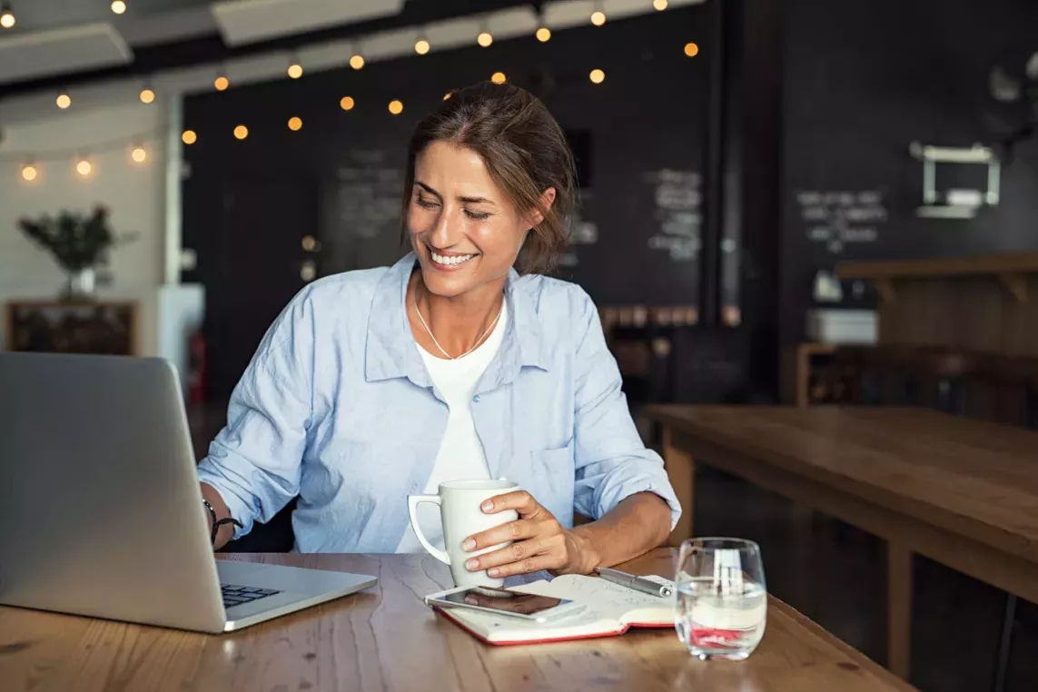 Woman working at a cafe