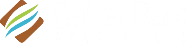 Colter Park Apartments logo featuring a stylized design with flowing shapes in brown, green, and blue alongside the apartment name in bold white text.