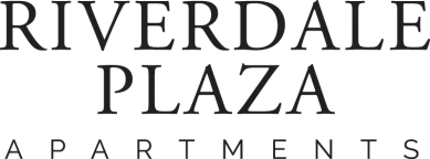 "Riverdale Plaza Apartments" logo in bold black text featuring a clean, modern serif font.