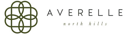 The Averelle North Hills logo featuring a green geometric design next to the text "Averelle" in bold font and "north hills" in lowercase cursive.