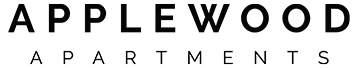 The image shows the logo for Applewood Apartments, featuring the text "APPLEWOOD APARTMENTS" in a clean, modern font with a professional and minimalist design, emphasizing clarity and sophistication.