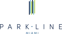 ParkLine Miami logo featuring four vertical bars in shades of blue and green above the name “PARK·LINE” in bold blue letters, with “MIAMI” centered below in smaller capital letters.