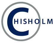 Chisholm logo featuring a large navy blue letter C outlined in gray, encircling the word ‘Chisholm’ in dark blue capital letters.”