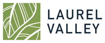 Laurel Valley logo with a green square featuring abstract black leaf veins or branches.