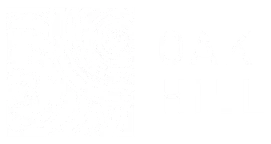 Oak Hill logo. Black and white graphic of abstract concentric circles next to 'OAK HILL' text.