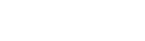 Graphic logo featuring a white stylized 'S' within a diamond shape, next to the words "The Samuel".