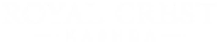 White text logo featuring 'ROYAL CREST', 'FASHION', and 'GU A'.