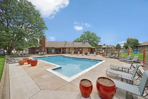 Skyline open, resort style pool with ample seating surrounding the area.