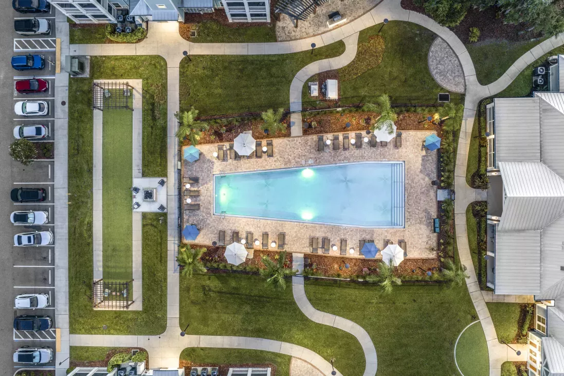 Parc At Wesley Chapel's large, resort style pool with ample seating and conveniently located near parking.