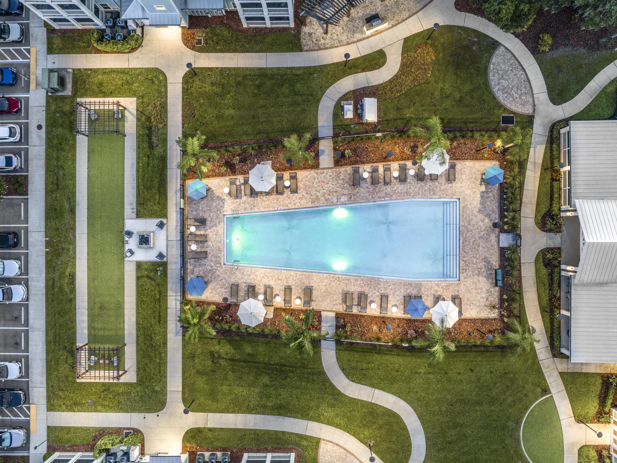 Parc At Wesley Chapel's large, resort style pool with ample seating and conveniently located near parking.