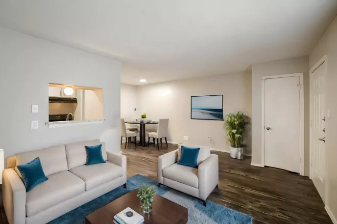 Large living room with ample room for seating for residents.