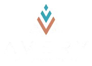 Avery at Turkey Creek Apartments logo in white with geometric design for use on dark backgrounds.
